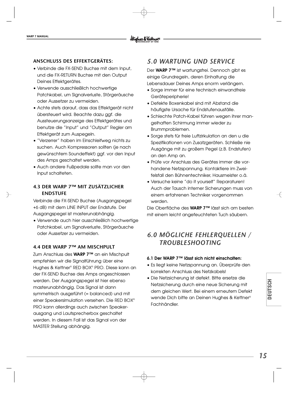 0 wartung und service, 0 mögliche fehlerquellen / troubleshooting | Hughes WARP7 User Manual | Page 15 / 36