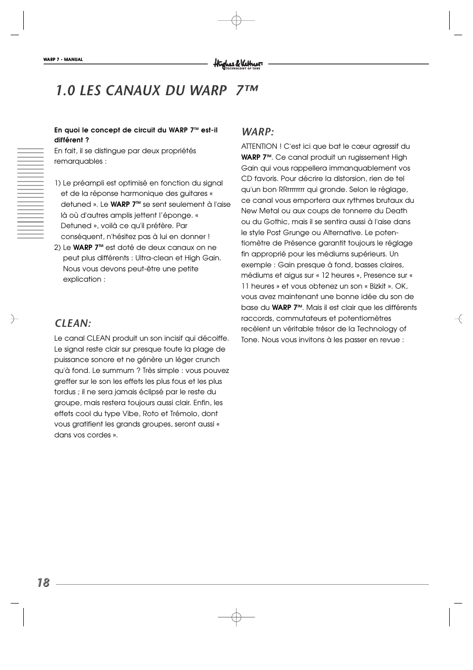 0 les canaux du warp 7, Clean, Warp | Hughes WARP7 User Manual | Page 18 / 36
