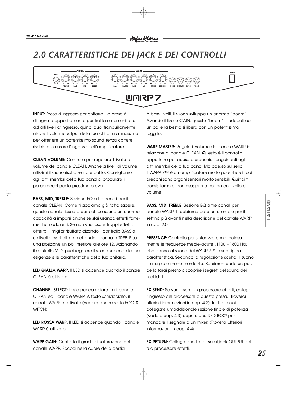 0 caratteristiche dei jack e dei controlli, It aliano | Hughes WARP7 User Manual | Page 25 / 36