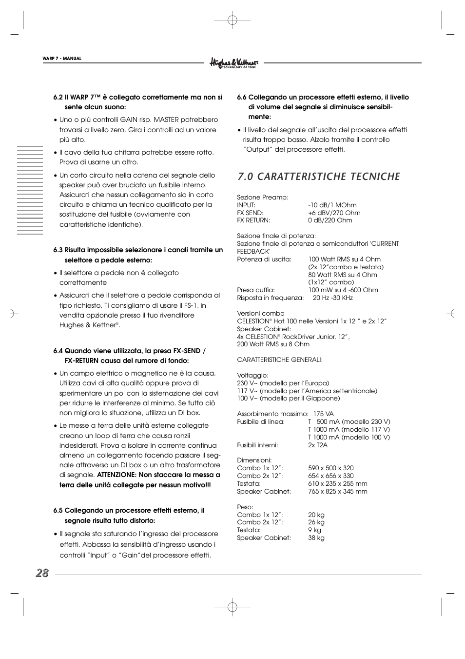 0 caratteristiche tecniche | Hughes WARP7 User Manual | Page 28 / 36