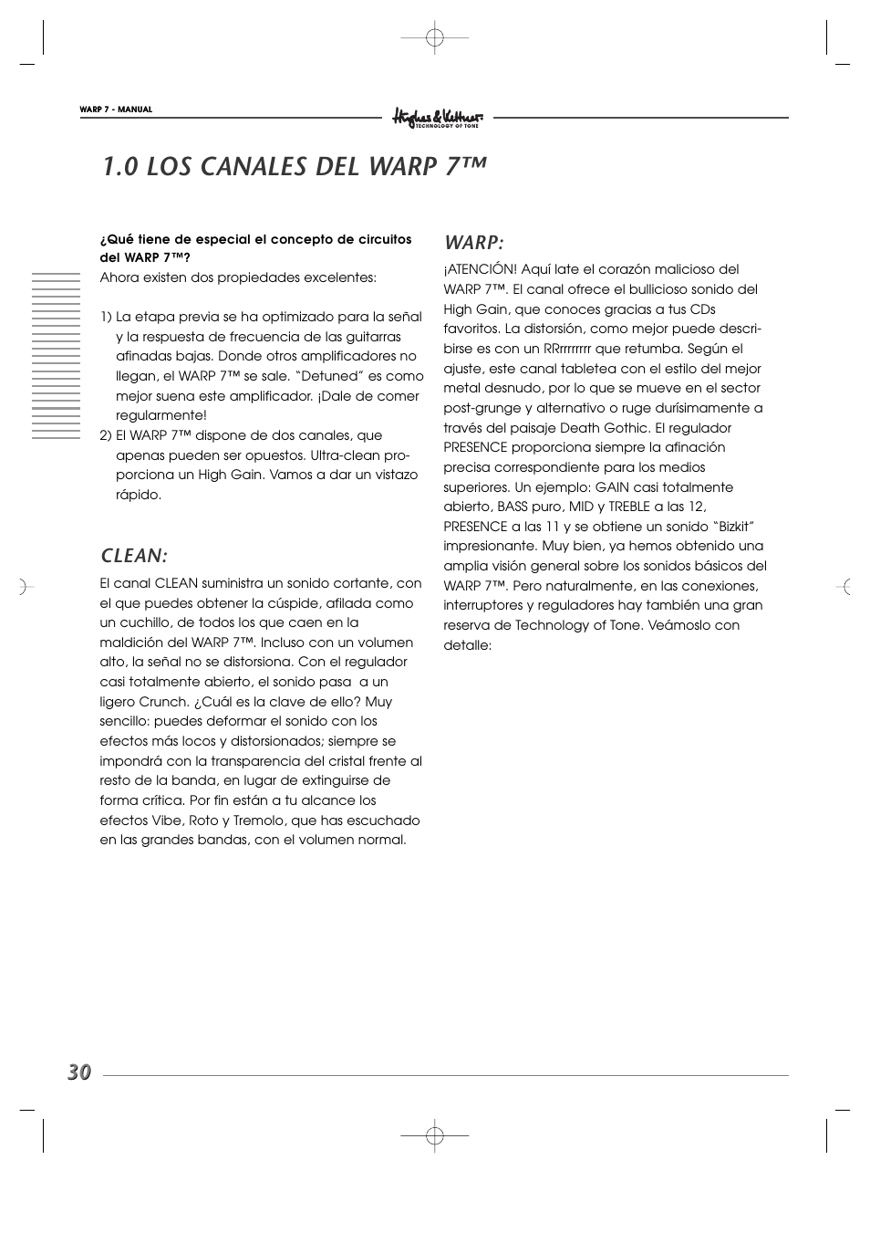0 los canales del warp 7, Clean, Warp | Hughes WARP7 User Manual | Page 30 / 36