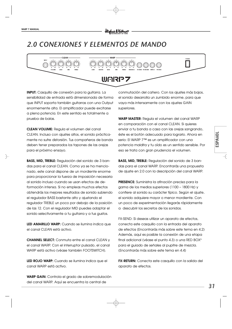 0 conexiones y elementos de mando, Esp añol | Hughes WARP7 User Manual | Page 31 / 36
