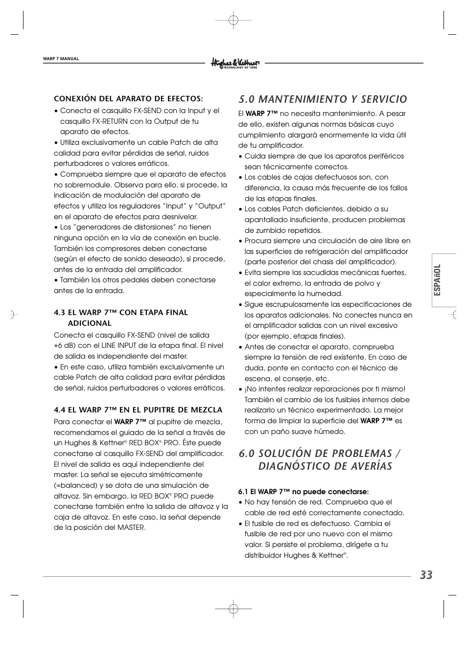 0 mantenimiento y servicio, 0 solución de problemas / diagnóstico de averías | Hughes WARP7 User Manual | Page 33 / 36