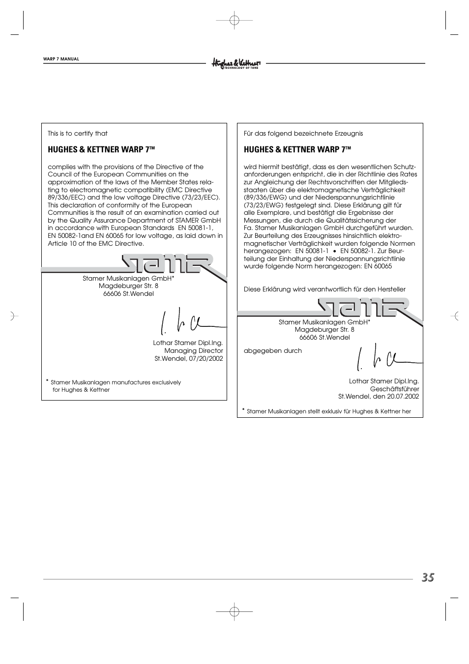 Hughes & kettner warp 7 | Hughes WARP7 User Manual | Page 35 / 36