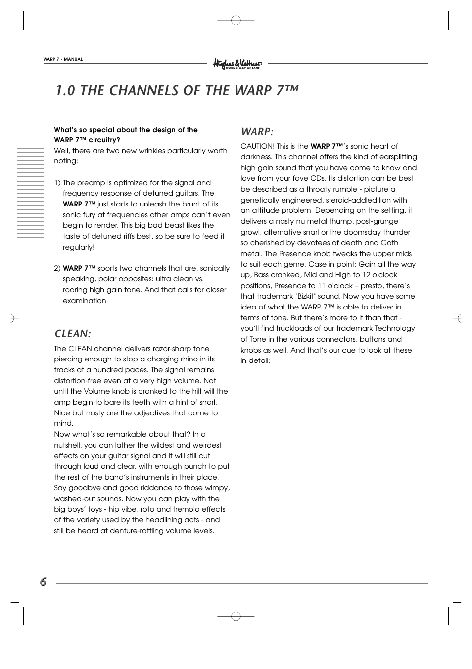 0 the channels of the warp 7, Clean, Warp | Hughes WARP7 User Manual | Page 6 / 36