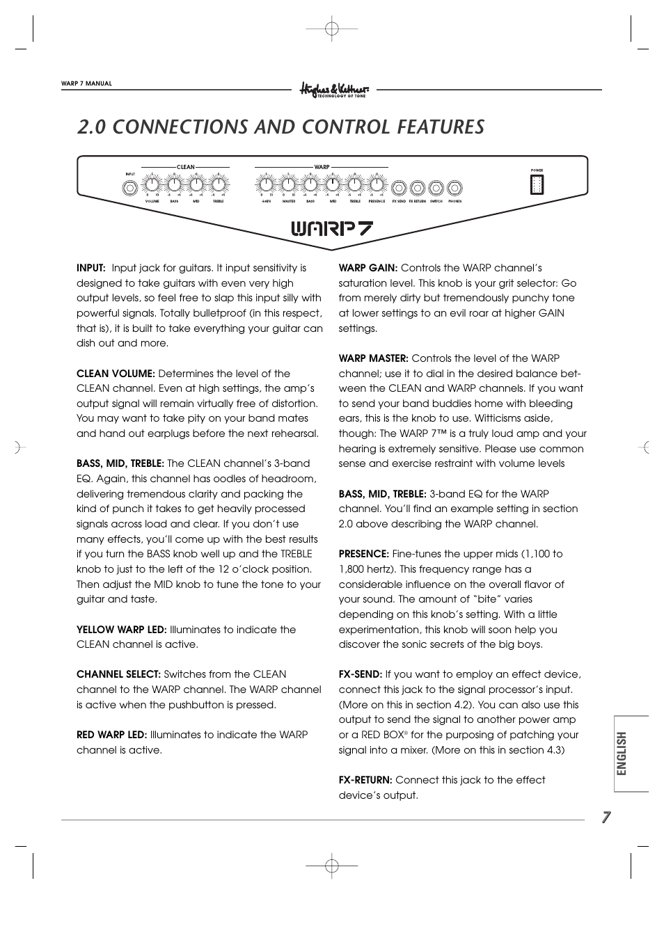 0 connections and control features | Hughes WARP7 User Manual | Page 7 / 36