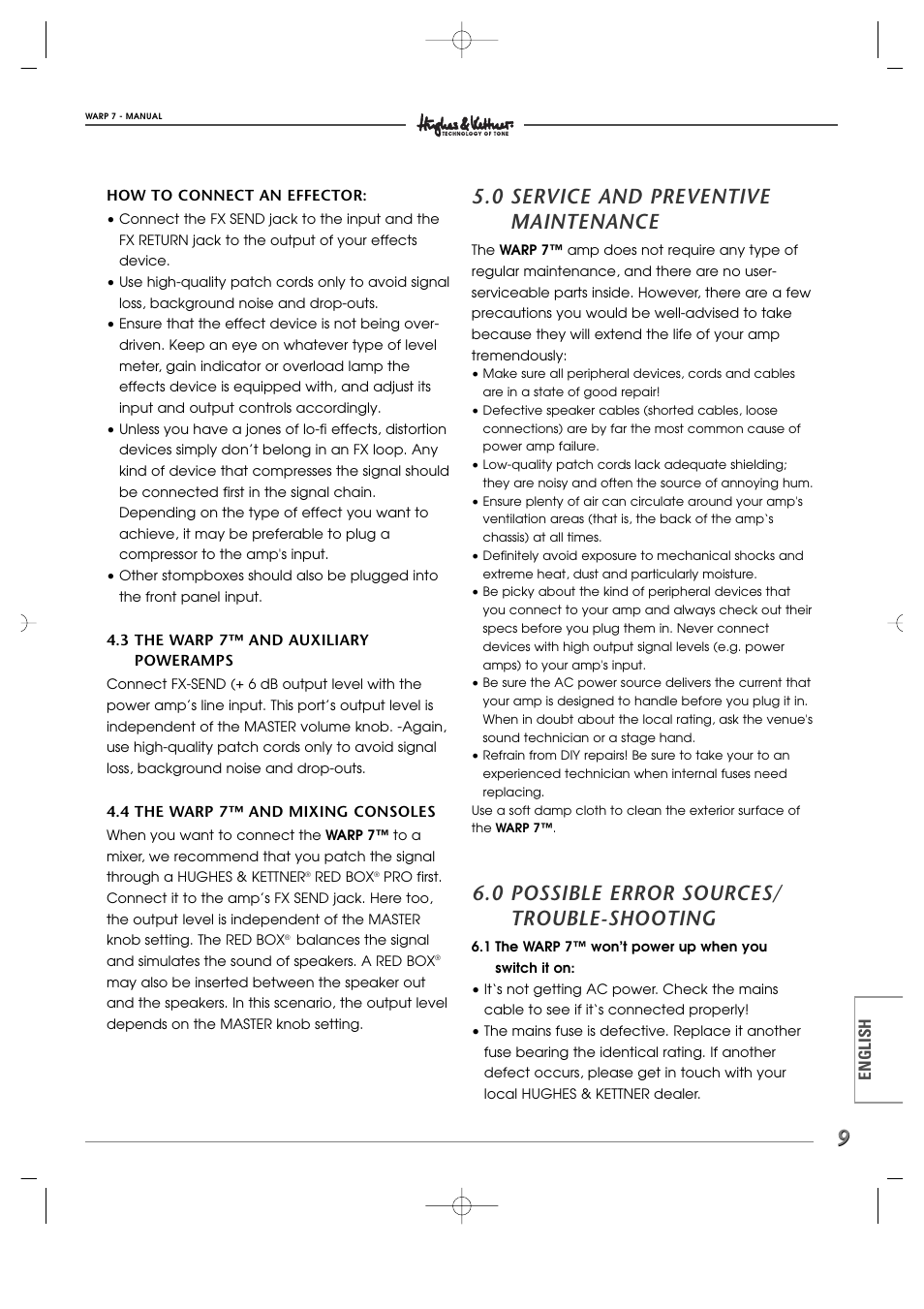 0 service and preventive maintenance, 0 possible error sources/ trouble-shooting | Hughes WARP7 User Manual | Page 9 / 36
