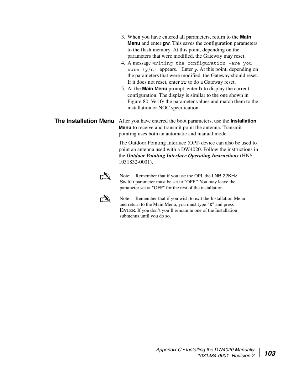 The installation menu | Hughes DIRECWAY DW4020 User Manual | Page 115 / 136