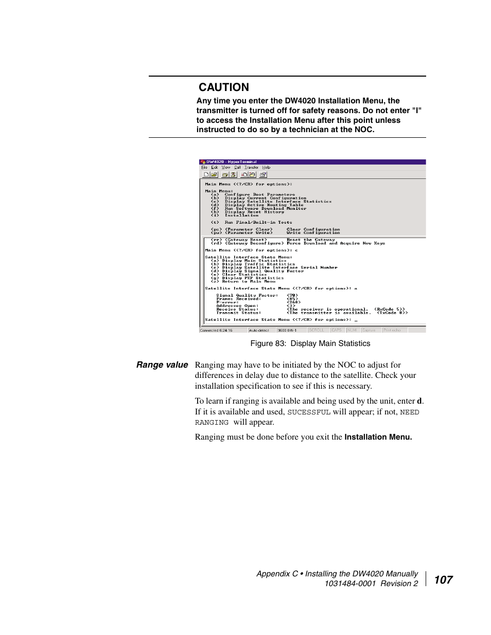 Range value, Caution | Hughes DIRECWAY DW4020 User Manual | Page 119 / 136