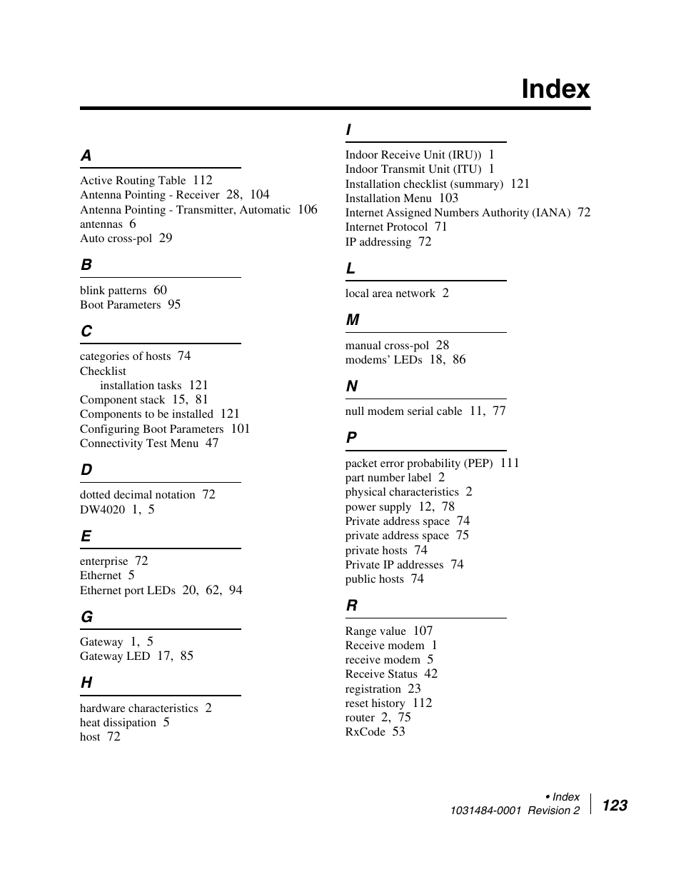 Index | Hughes DIRECWAY DW4020 User Manual | Page 135 / 136