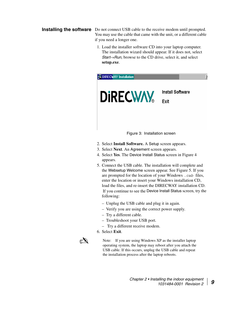 Installing the software | Hughes DIRECWAY DW4020 User Manual | Page 21 / 136