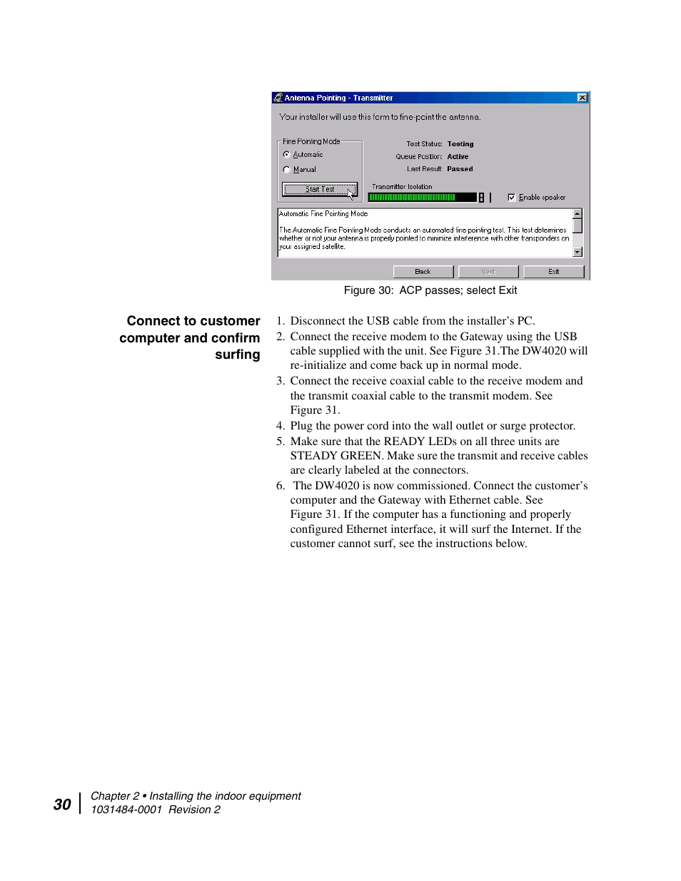 Connect to customer computer and confirm surfing | Hughes DIRECWAY DW4020 User Manual | Page 42 / 136