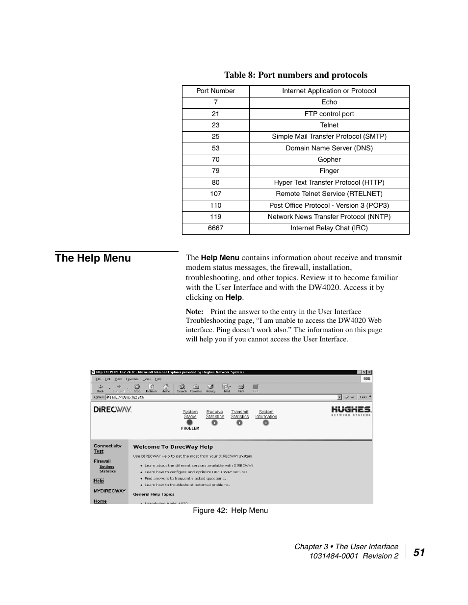 The help menu, 51 the help menu | Hughes DIRECWAY DW4020 User Manual | Page 63 / 136