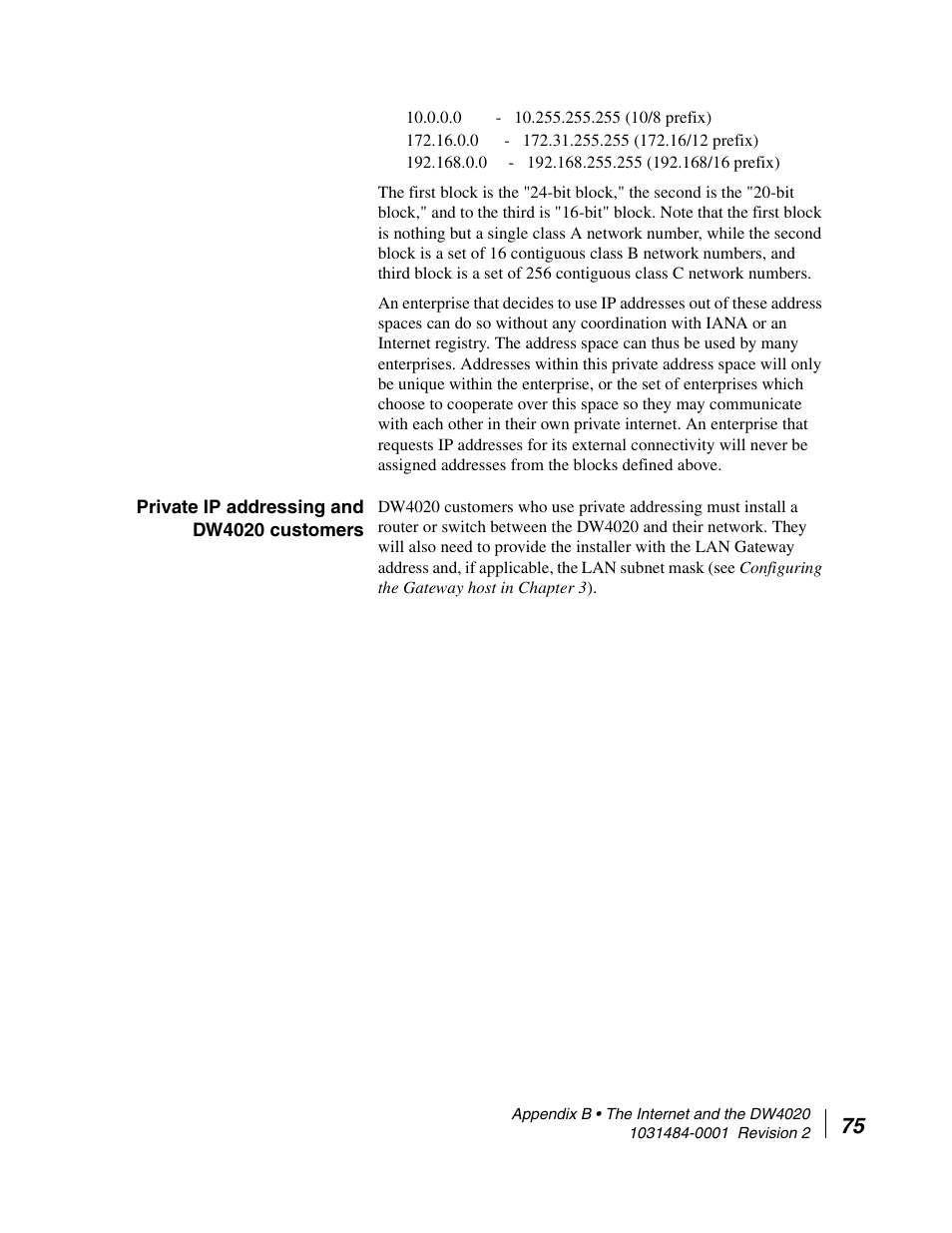 Private ip addressing and dw4020 customers | Hughes DIRECWAY DW4020 User Manual | Page 87 / 136