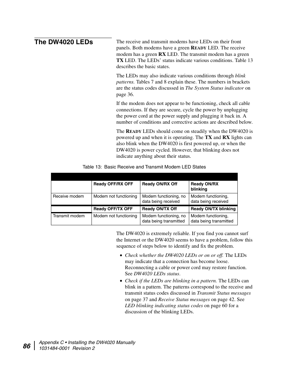 The dw4020 leds | Hughes DIRECWAY DW4020 User Manual | Page 98 / 136