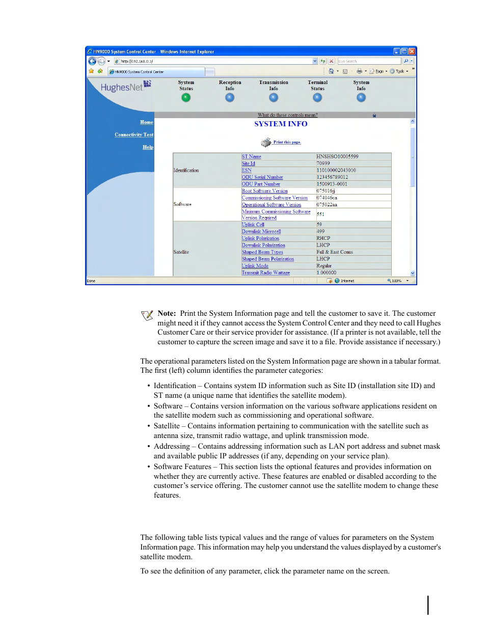 Typical values for system information parameters | Hughes SATELLITE HN9000 User Manual | Page 101 / 154