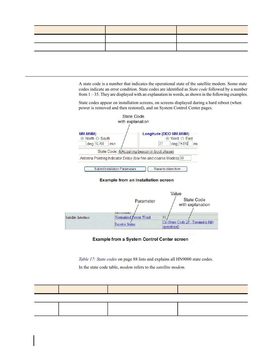 State codes, Figure 55: examples of state codes, Table 17: state codes | Xplained in, Table 17, Table | Hughes SATELLITE HN9000 User Manual | Page 104 / 154