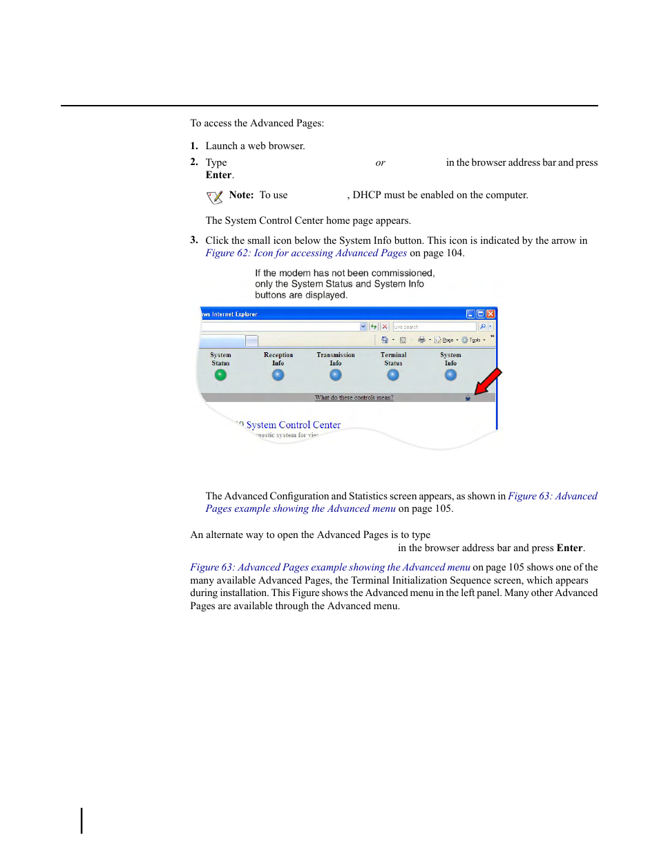 Accessing the advanced pages | Hughes SATELLITE HN9000 User Manual | Page 120 / 154