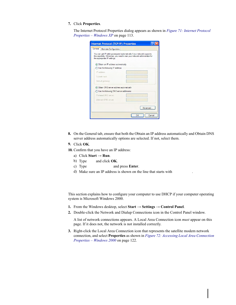 Configuring windows 2000 to use dhcp | Hughes SATELLITE HN9000 User Manual | Page 129 / 154