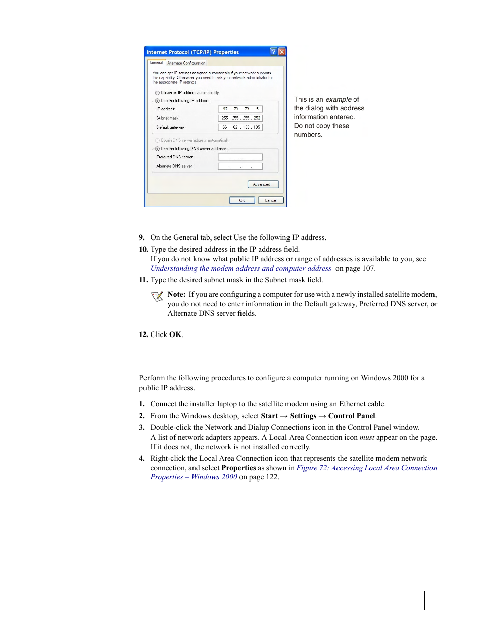 Configuring windows 2000 – public ip address, Figure 83: internet protocol, Properties – windows xp | Hughes SATELLITE HN9000 User Manual | Page 137 / 154