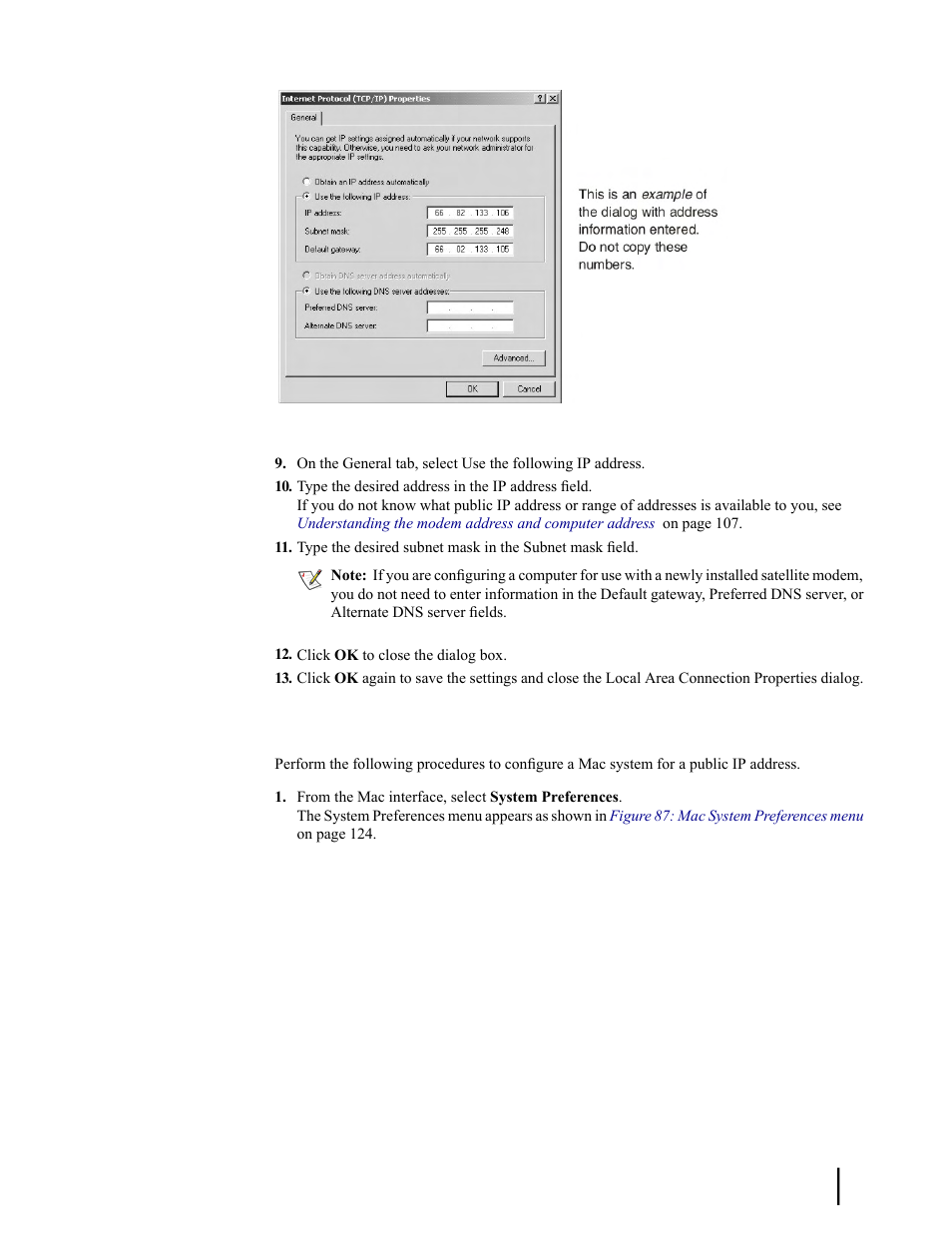 Configuring a mac computer – public ip address, Figure 74: internet protocol, Properties – windows 2000 | Hughes SATELLITE HN9000 User Manual | Page 139 / 154
