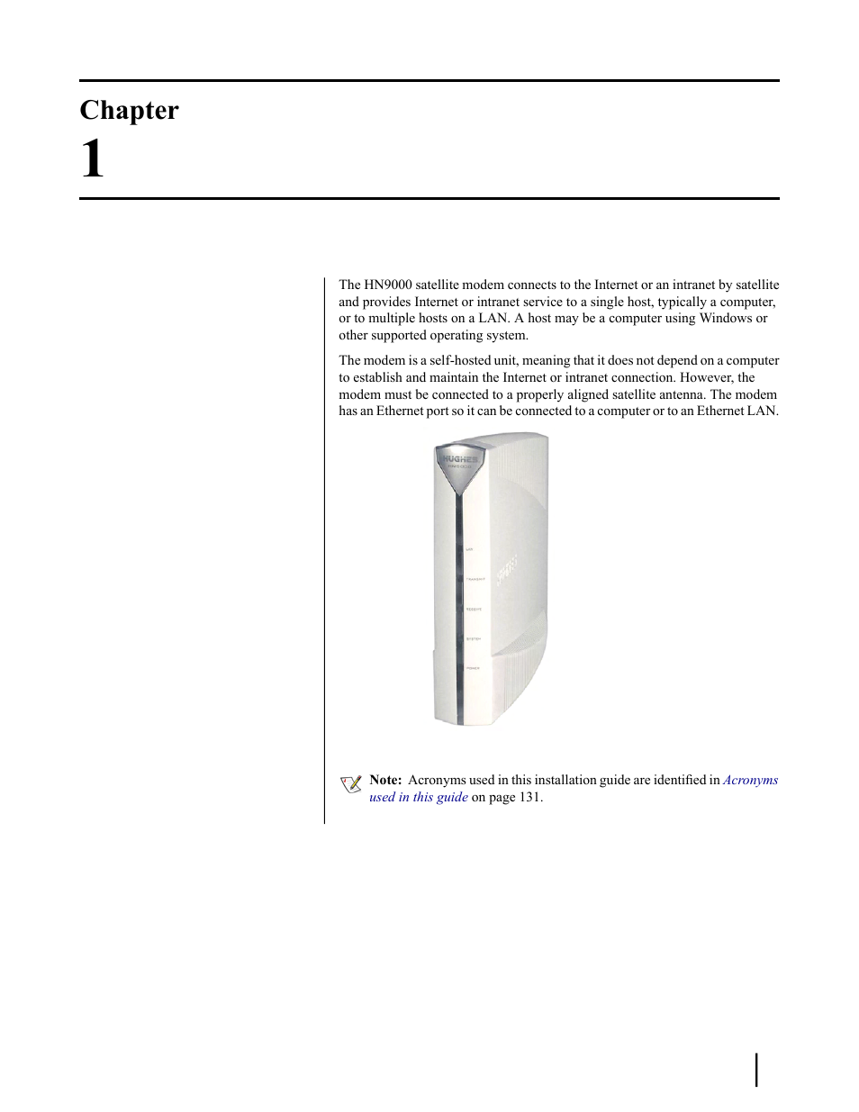 Satellite modem overview, Chapter 1: satellite modem overview, Figure 1: hn9000 satellite modem | Chapter | Hughes SATELLITE HN9000 User Manual | Page 17 / 154