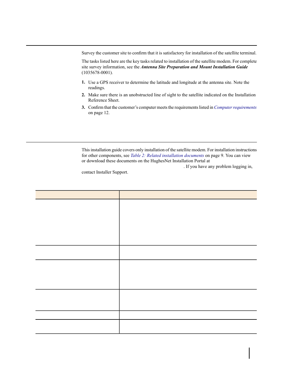 Conducting a site survey, Instructions for other terminal components, Table 2: related installation documents | Hughes SATELLITE HN9000 User Manual | Page 25 / 154