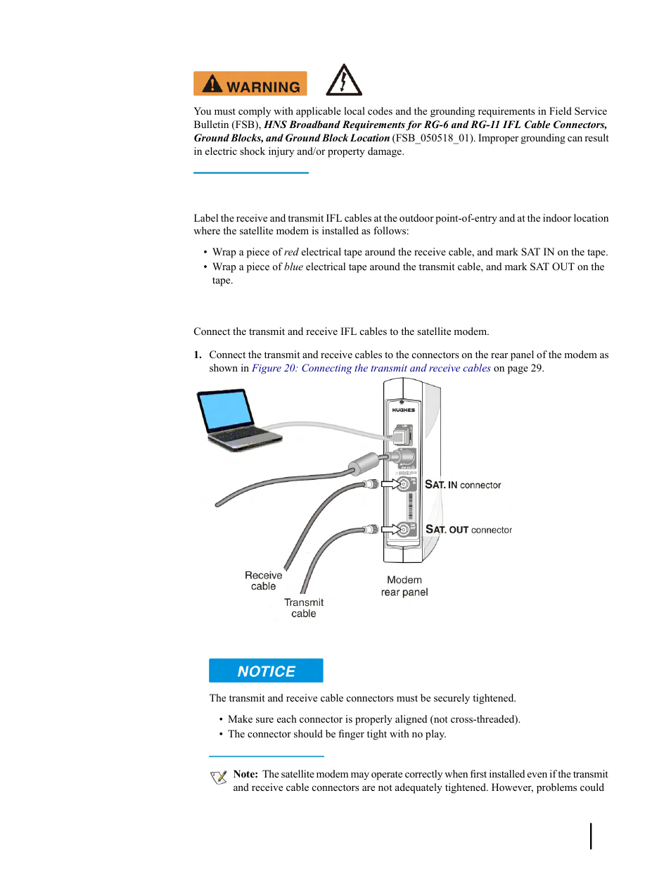Labeling the ifl cables, Connecting the ifl cables to the modem | Hughes SATELLITE HN9000 User Manual | Page 45 / 154