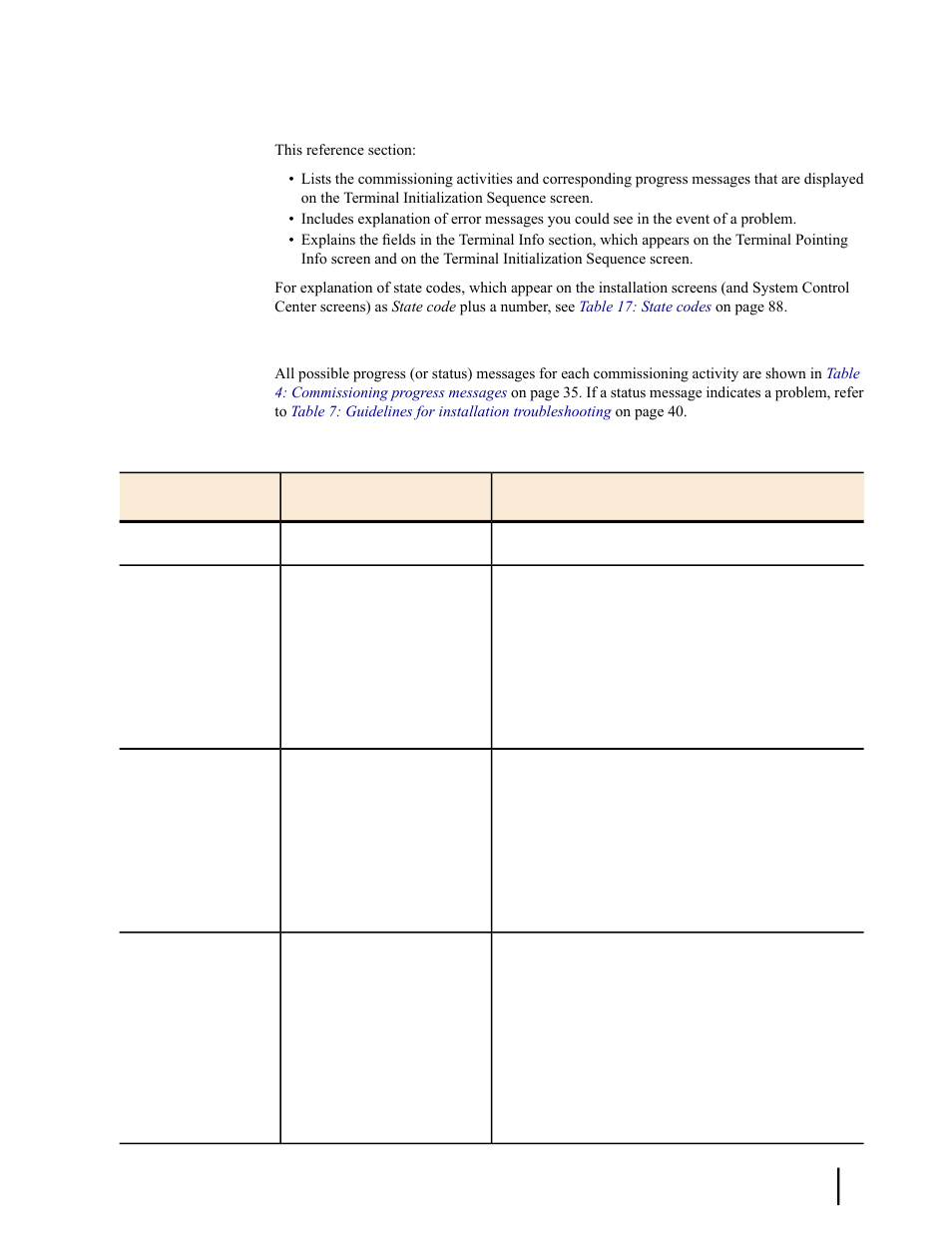 Commissioning activities and progress messages, Table 4: commissioning progress messages | Hughes SATELLITE HN9000 User Manual | Page 51 / 154