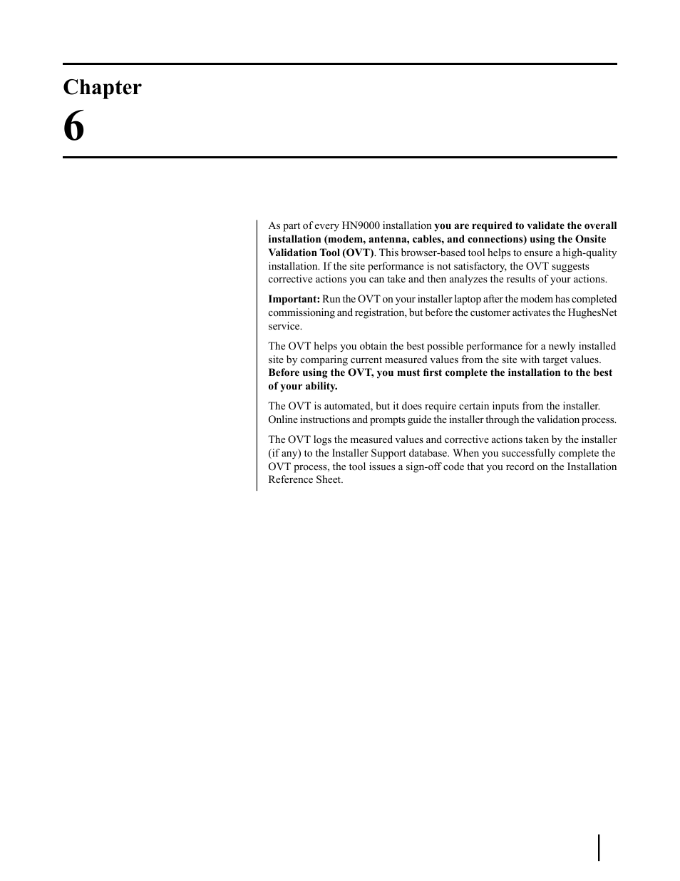 Validating the installation, Chapter 6: validating the installation, Chapter | Hughes SATELLITE HN9000 User Manual | Page 57 / 154