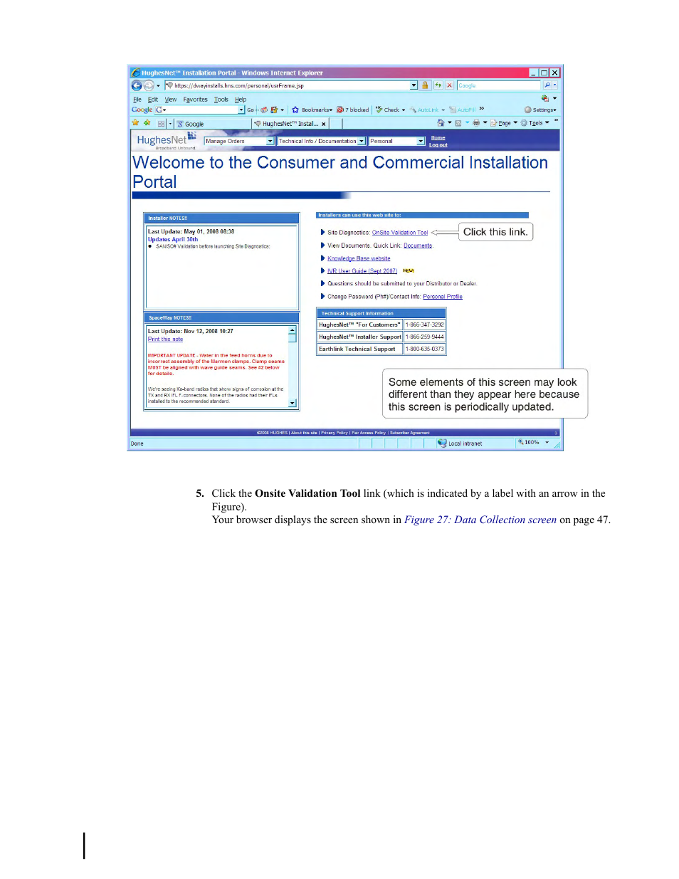 Figure 26: installation portal welcome screen | Hughes SATELLITE HN9000 User Manual | Page 62 / 154