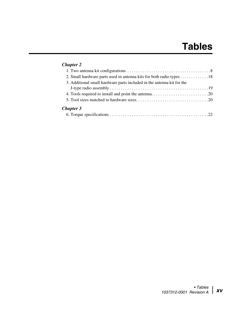 Tables | Hughes AN6-098P User Manual | Page 15 / 94