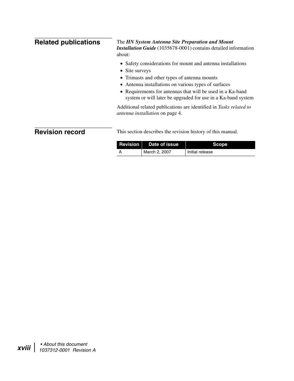 Related publications, Revision record, Xviii | Hughes AN6-098P User Manual | Page 18 / 94