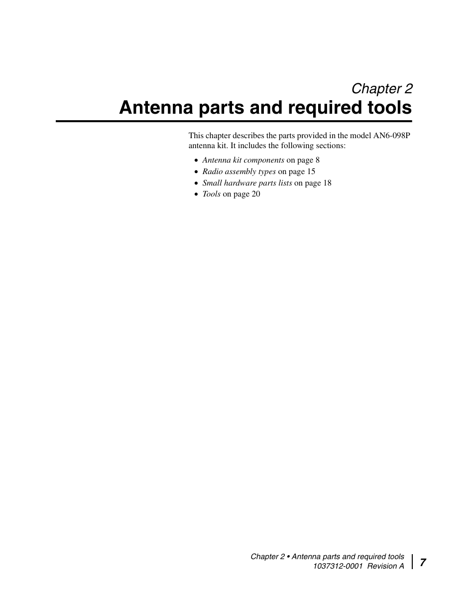 Antenna parts and required tools, Chapter 2 antenna parts and required tools, Chapter 2 | Chapter 2 – antenna parts and required tools | Hughes AN6-098P User Manual | Page 25 / 94