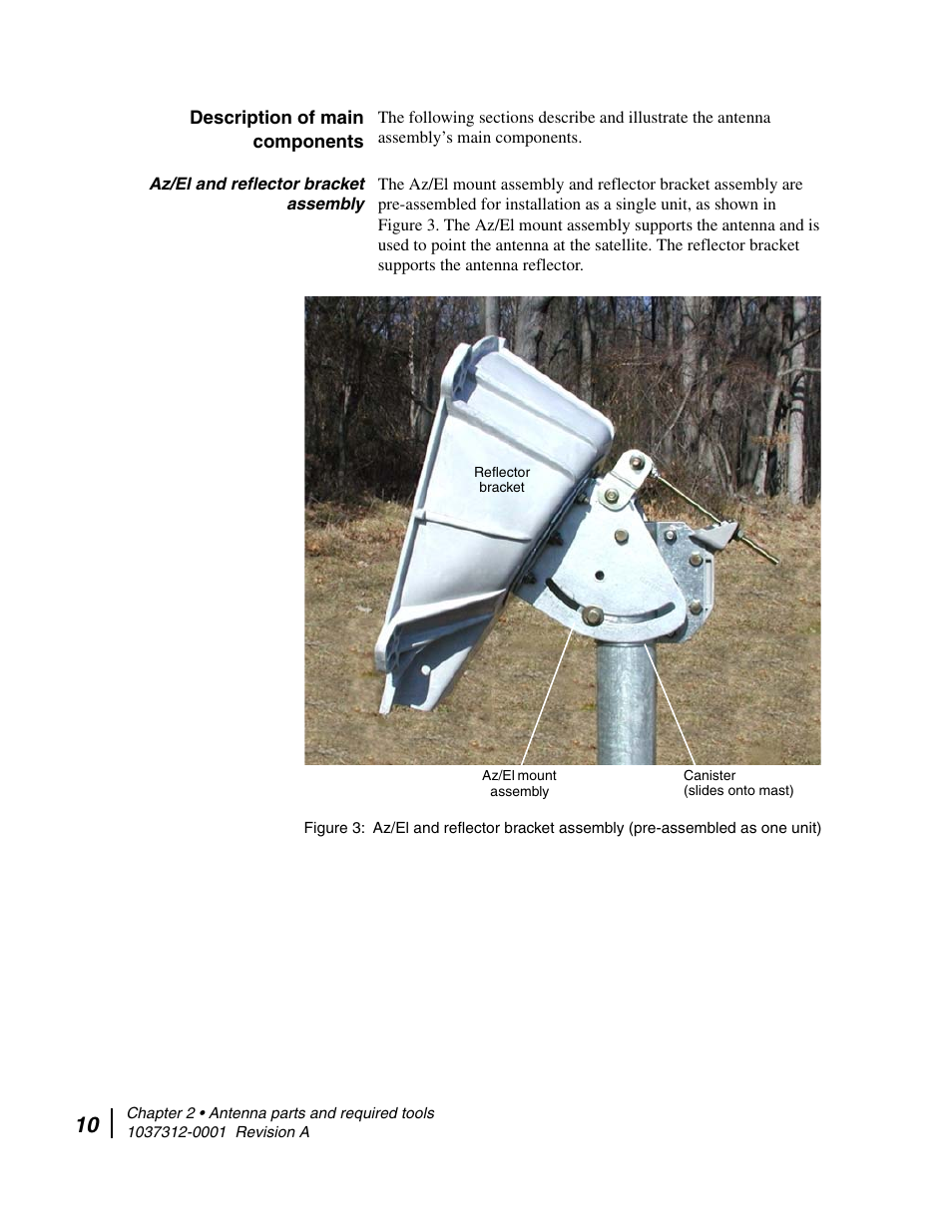 Description of main components, Az/el and reflector bracket assembly | Hughes AN6-098P User Manual | Page 28 / 94