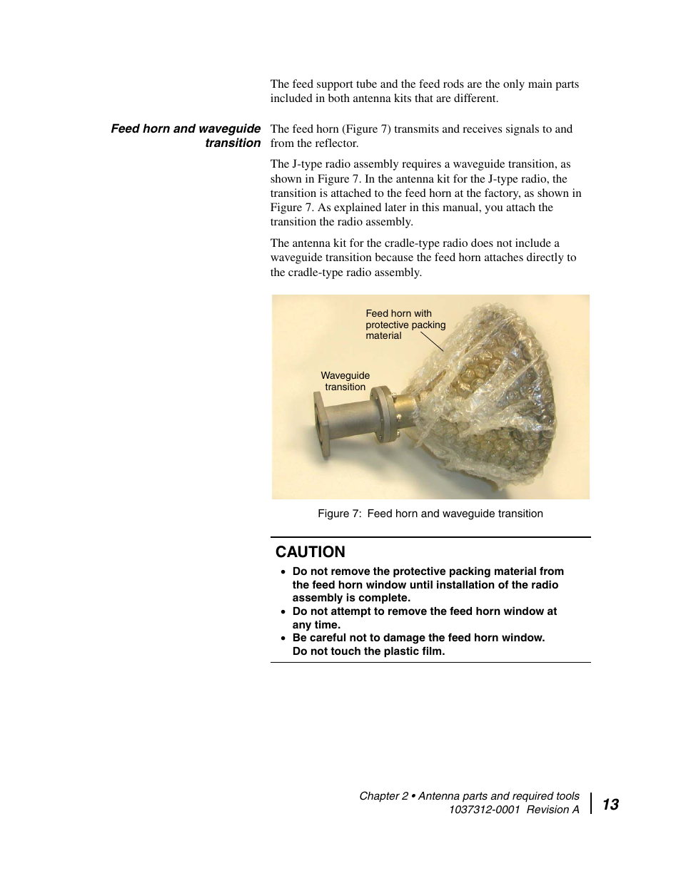 Feed horn and waveguide transition, Caution | Hughes AN6-098P User Manual | Page 31 / 94