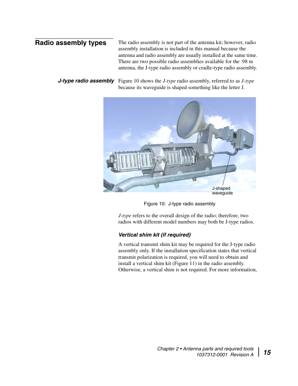 Radio assembly types, J-type radio assembly, Vertical shim kit (if required) | See radio assembly, 15 radio assembly types | Hughes AN6-098P User Manual | Page 33 / 94