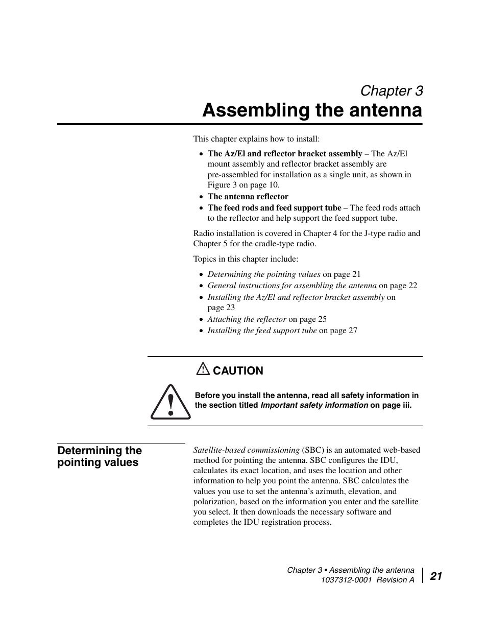 Assembling the antenna, Determining the pointing values, Chapter 3 assembling the antenna | Chapter 3, Chapter 3 – assembling the antenna, Ter 3, In chapter 3 – assembling the antenna | Hughes AN6-098P User Manual | Page 39 / 94