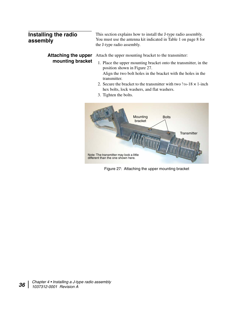 Installing the radio assembly, Attaching the upper mounting bracket | Hughes AN6-098P User Manual | Page 54 / 94