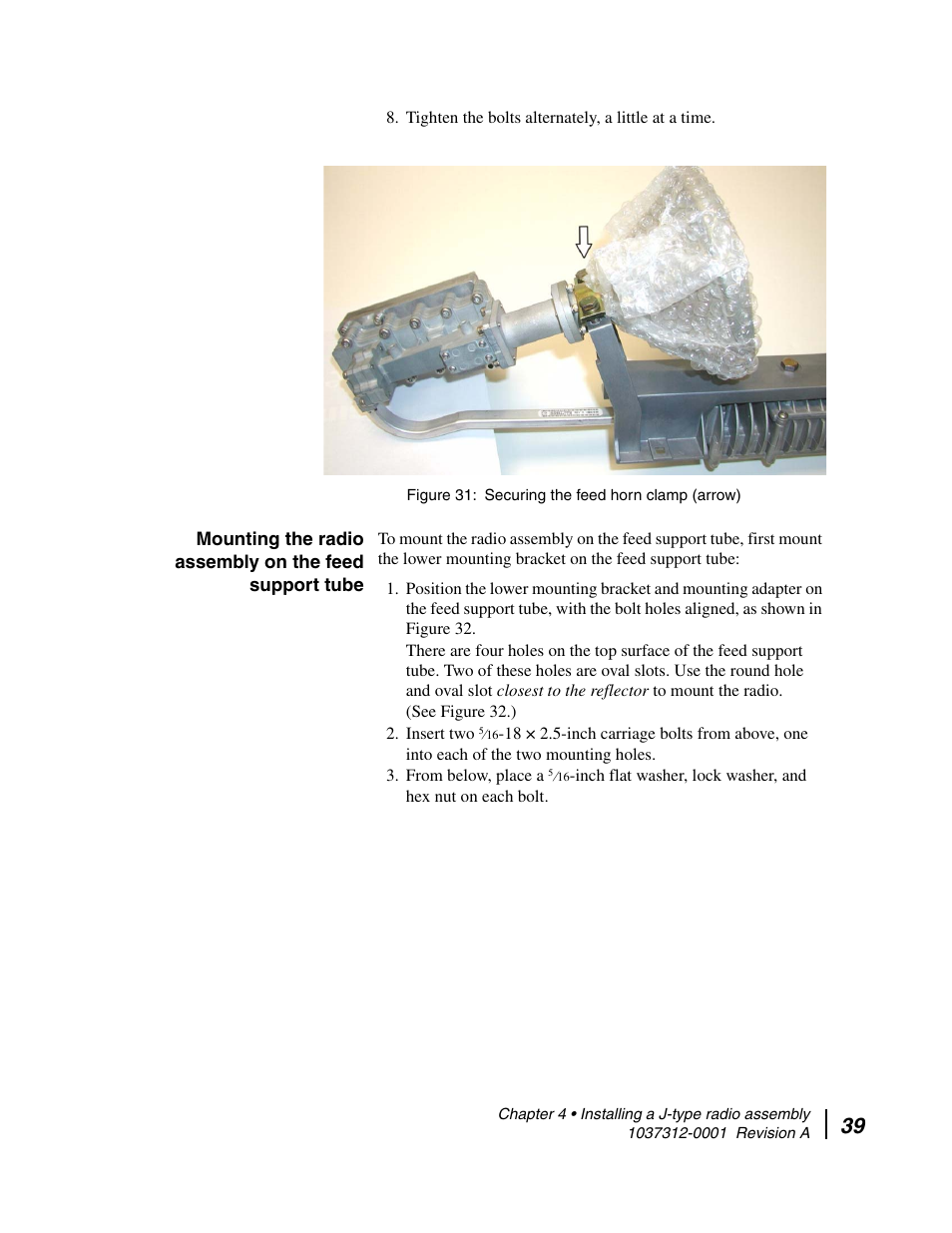 Securing the feed horn clamp, N in figure 31 | Hughes AN6-098P User Manual | Page 57 / 94