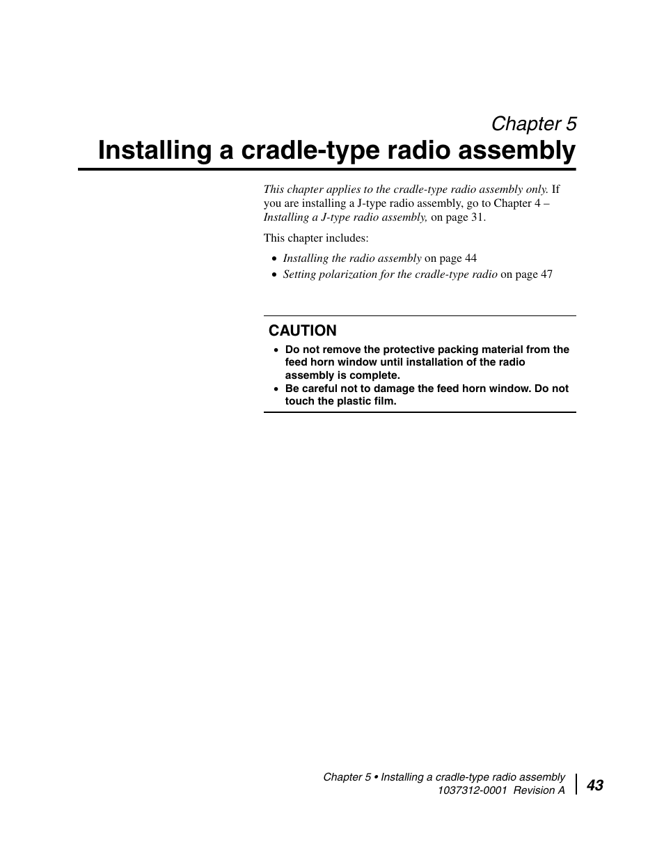 Installing a cradle-type radio assembly, Chapter 5 installing a cradle-type radio assembly, Chapter 5 | Chapter 5 (crad, Chapter 5 – installing a cradle-type radio, Assembly, Chapter 5 for the cradle-type radio | Hughes AN6-098P User Manual | Page 61 / 94
