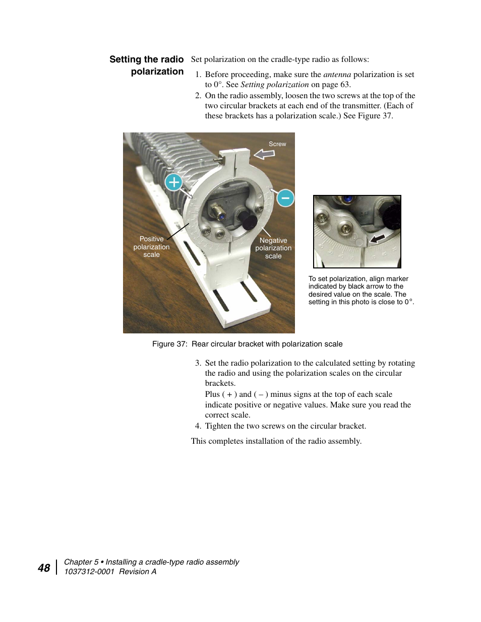 Setting the radio polarization, Rear circular bracket with polarization scale | Hughes AN6-098P User Manual | Page 66 / 94