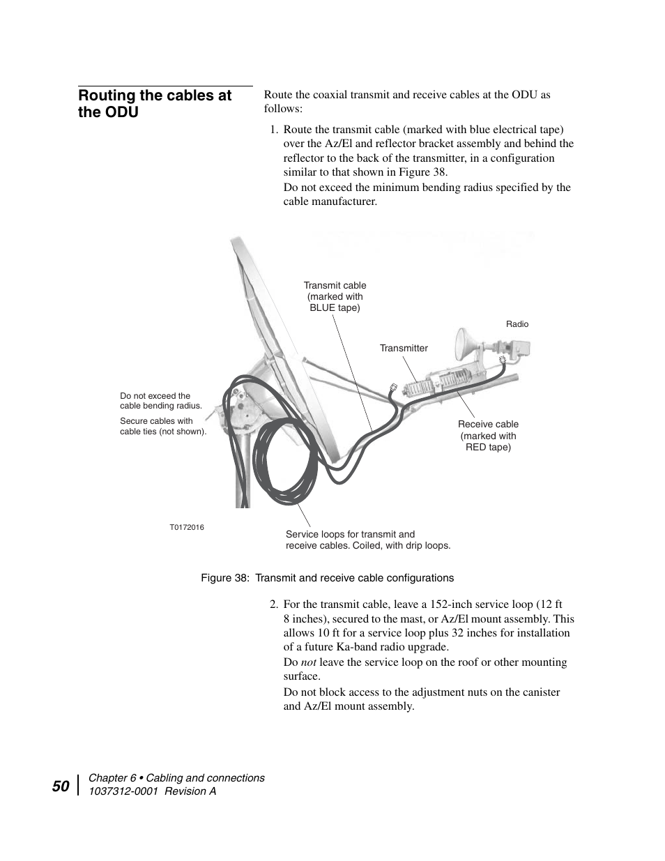 Routing the cables at the odu, Transmit and receive cable configurations | Hughes AN6-098P User Manual | Page 68 / 94