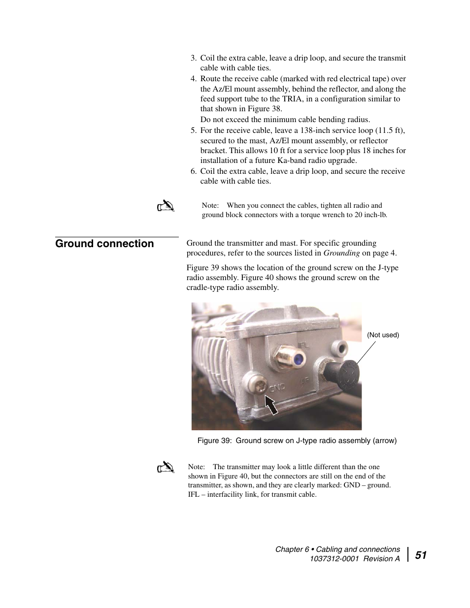 Ground connection, Ground screw on j-type radio assembly | Hughes AN6-098P User Manual | Page 69 / 94