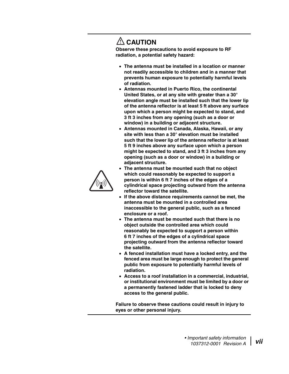 Vii caution | Hughes AN6-098P User Manual | Page 7 / 94