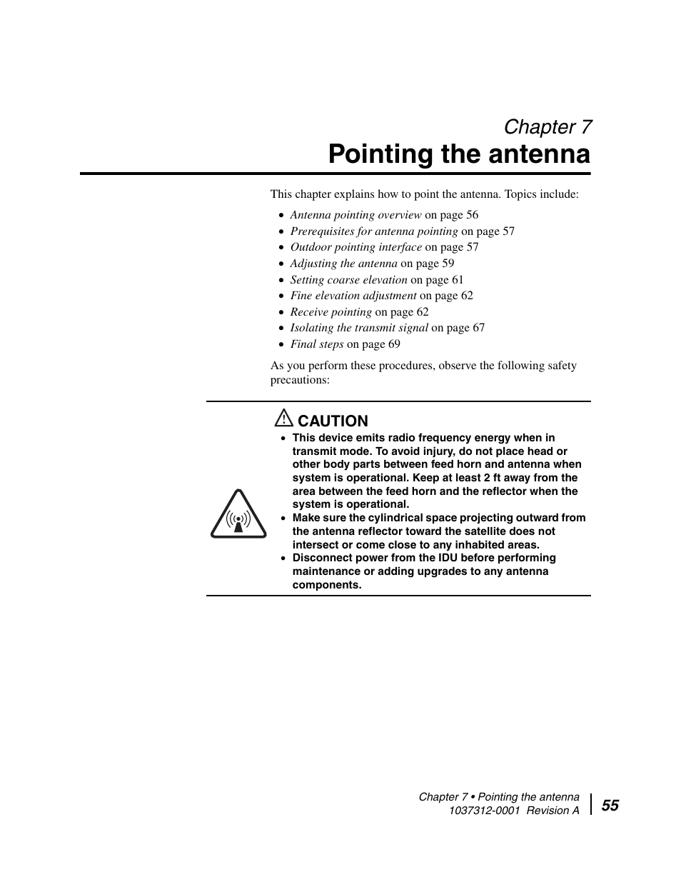 Pointing the antenna, Chapter 7 pointing the antenna, Chapter 7 | Chapter 7 – pointing the antenna | Hughes AN6-098P User Manual | Page 73 / 94
