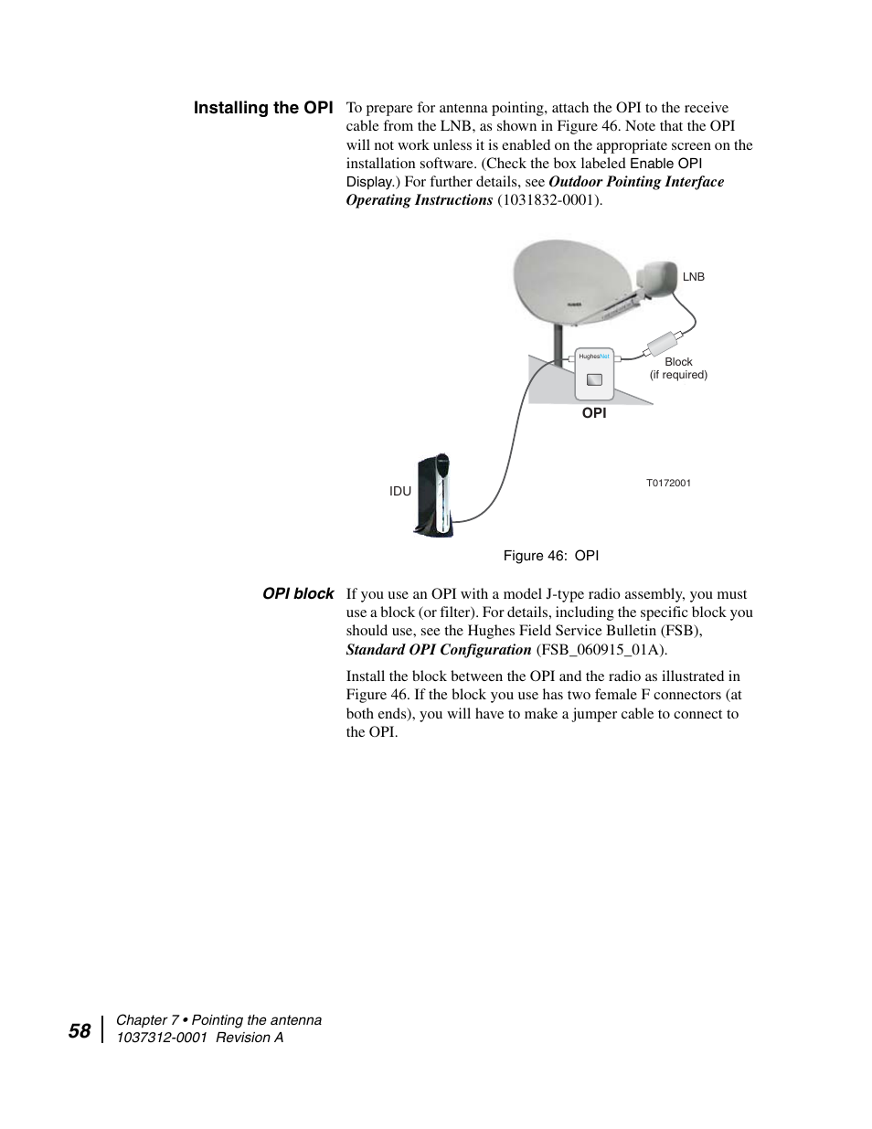 Installing the opi, Opi block | Hughes AN6-098P User Manual | Page 76 / 94