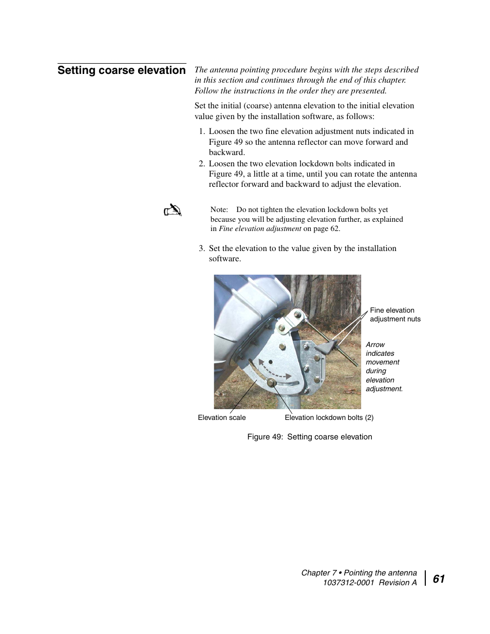 Setting coarse elevation, 61 setting coarse elevation | Hughes AN6-098P User Manual | Page 79 / 94
