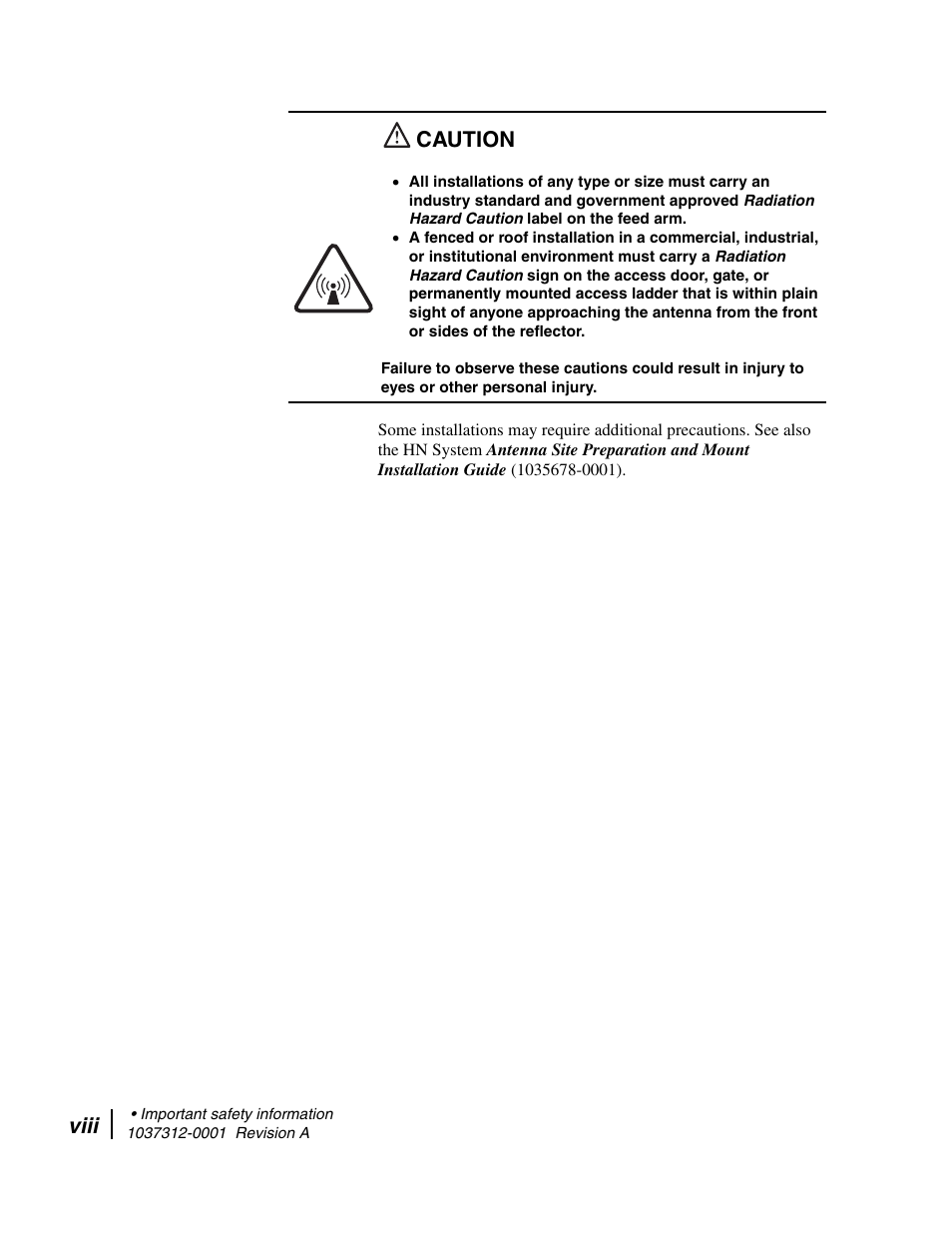 Viii, Caution | Hughes AN6-098P User Manual | Page 8 / 94