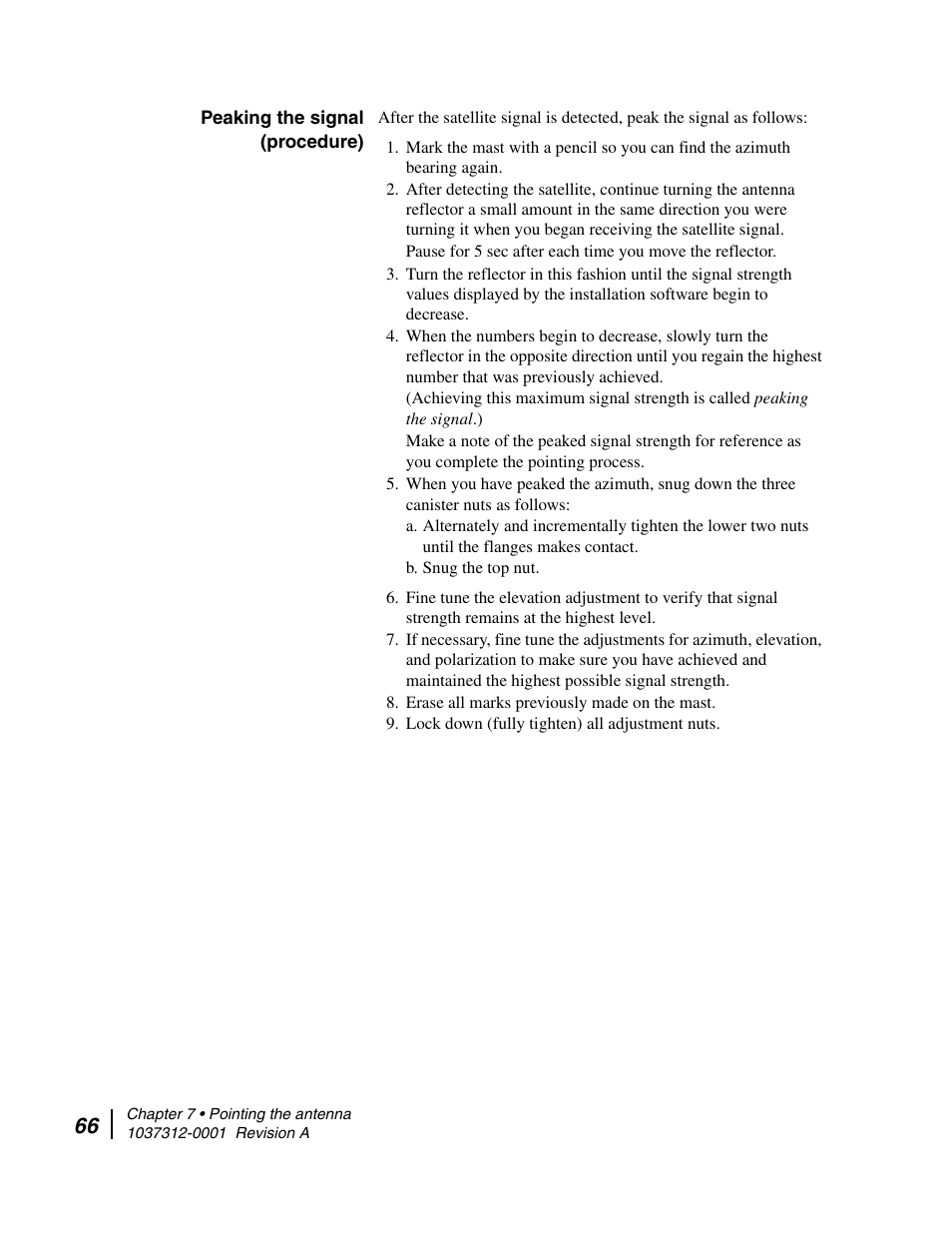 Peaking the signal (procedure) | Hughes AN6-098P User Manual | Page 84 / 94